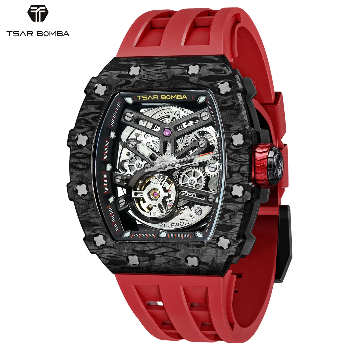 TSAR BOMBA TB8208CF Montre Homme Automatique Squelette Saphir Carbone – CLEVI Paris