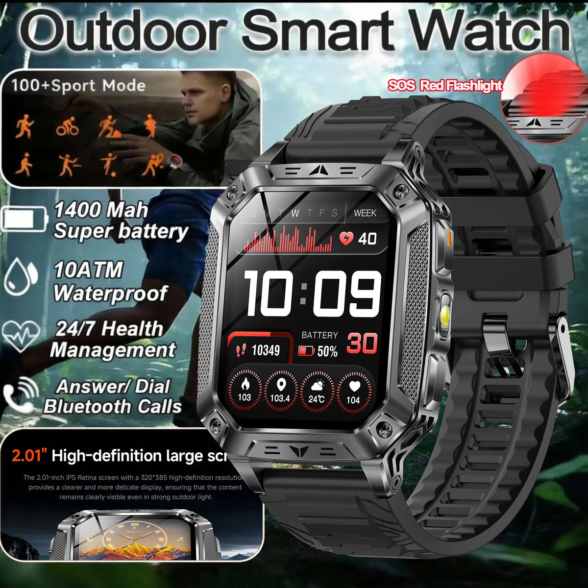 Montre AK86 AMOLED avec lampe torche – CLEVI Paris
