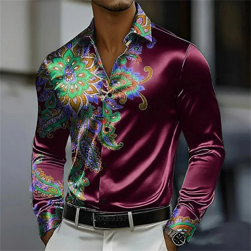 Chemise Homme Satinée à Motif Floral Doré – CLEVI Paris