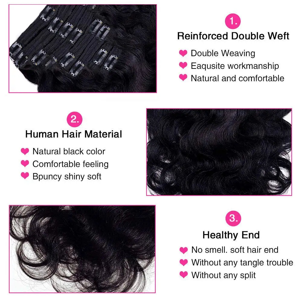 Extensions à clips cheveux humains Body Wave – CLEVI Paris