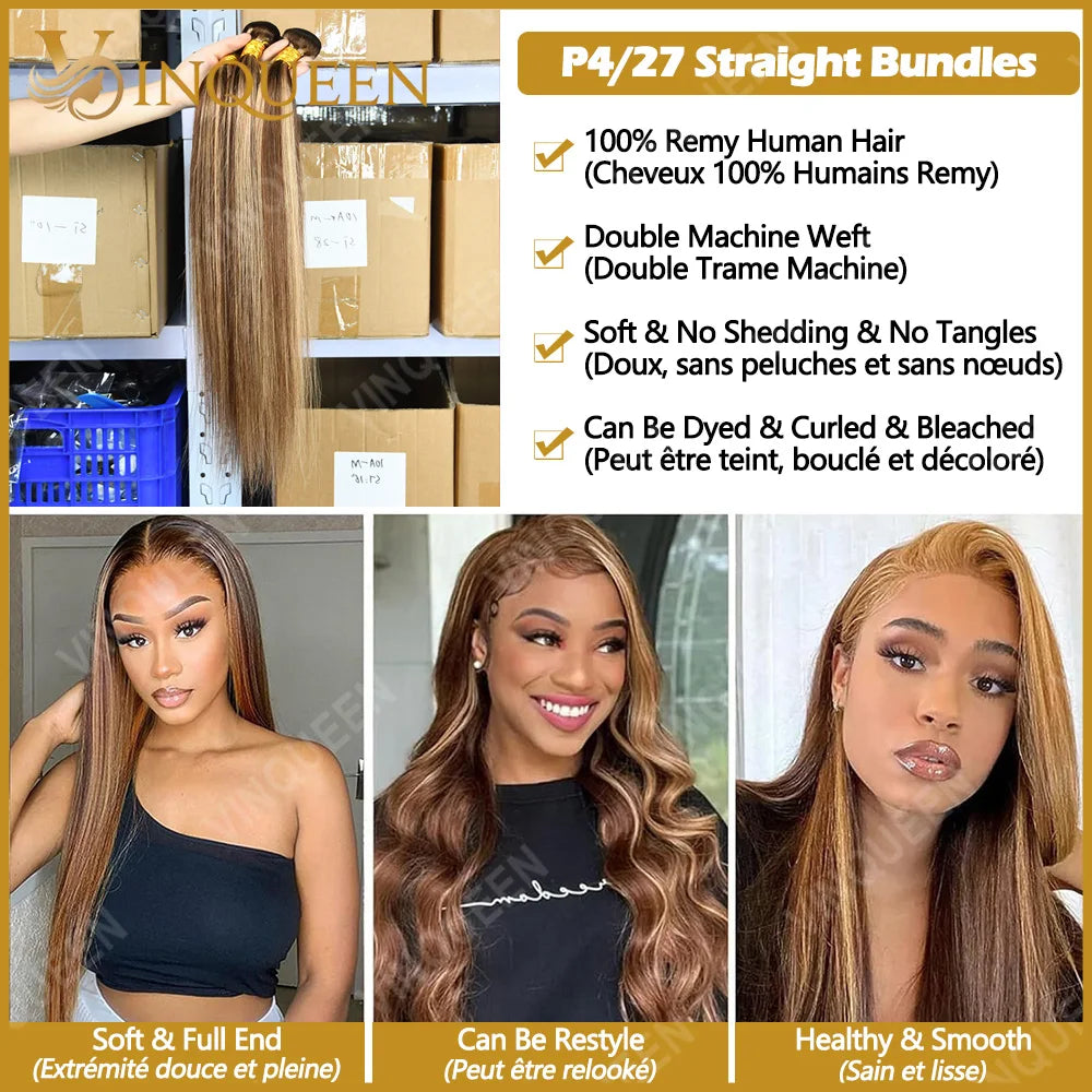 Extensions Cheveux Humains Brésiliens Remy 12A Highlight P4/27 Lisse – CLEVI Paris