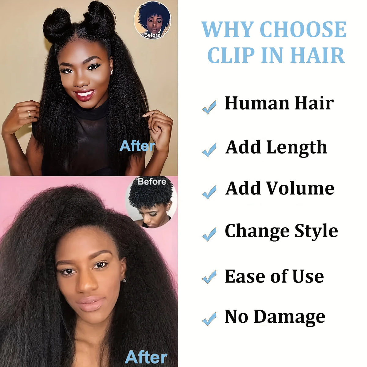 Extensions Kinky Straight Brésiliennes Remy 8Pcs – CLEVI Paris