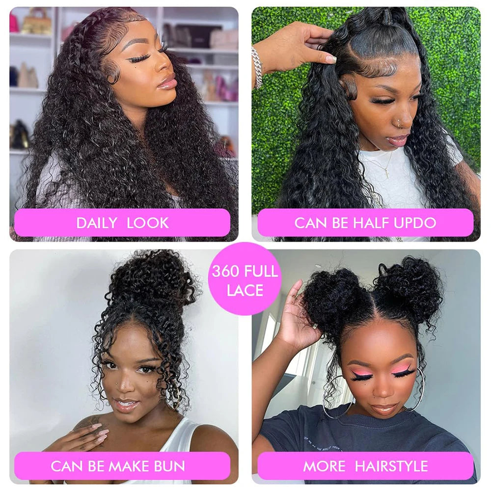 Perruque 360 Full Lace HD Deep Curly Glueless 100% Cheveux Humains 18-36 Pouces – CLEVI Paris