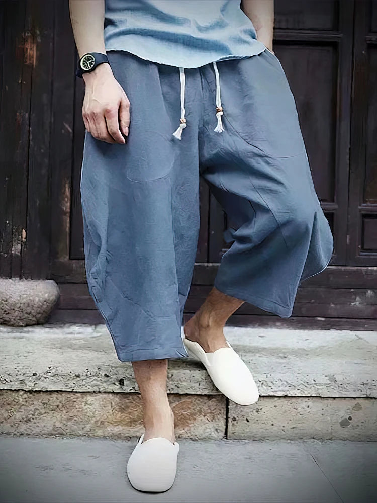 Short Homme Coton Lin Coupe Large Baggy Style Japonais Plage – CLEVI Paris