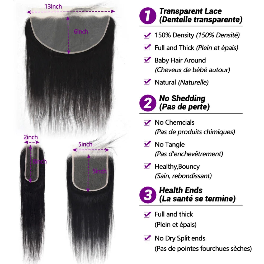 Extensions Cheveux Brésiliens Straight + Closure Lace 2x6/5x5/13x6 – CLEVI Paris
