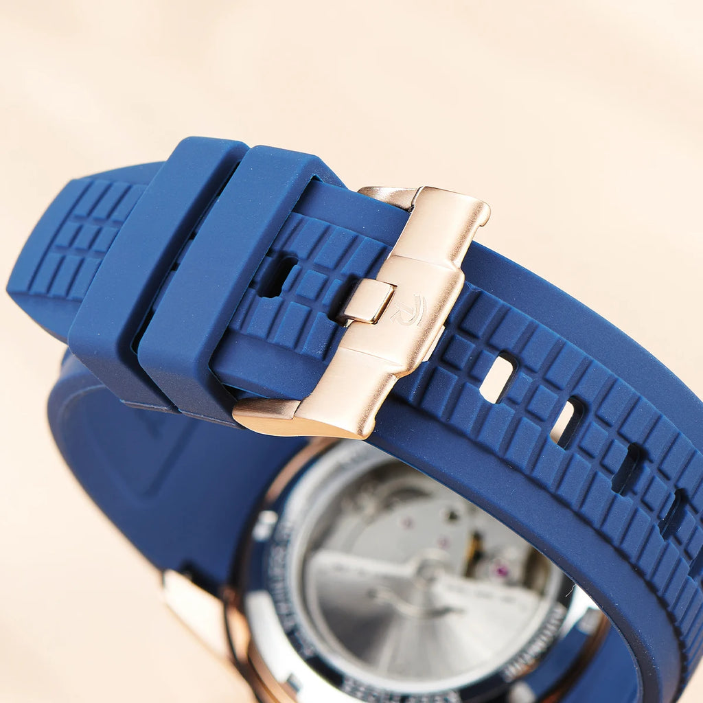Montre Homme Automatique Sport Golf Calendrier Or Rose Caoutchouc Reef Tiger RGA1805 – CLEVI Paris