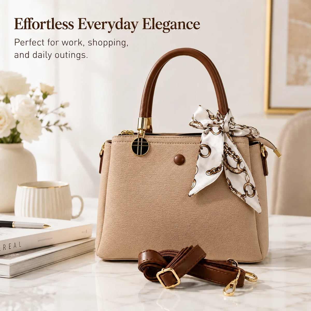 Sac Cabas Femme Bicolore PU Foulard Grande Capacité – CLEVI Paris
