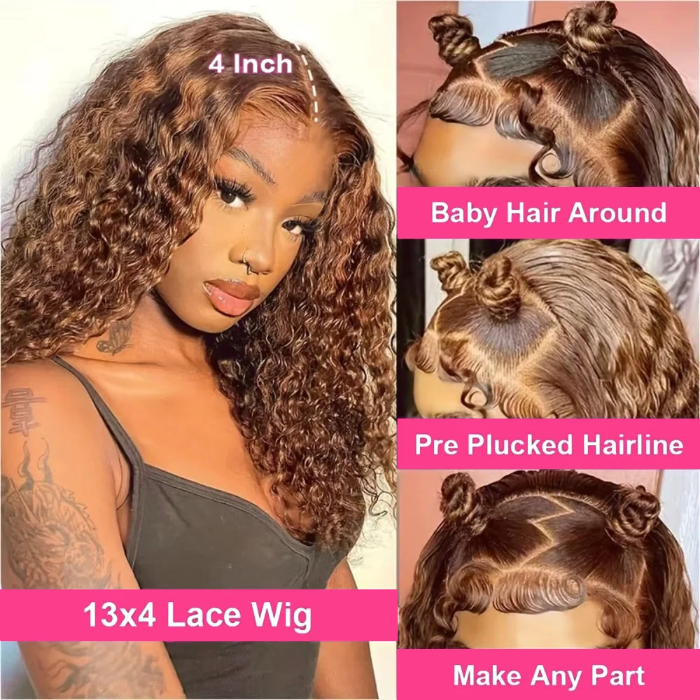 Perruque Bob Courte Deep Wave Lace Frontale 13x4 Blonde Miel P4/27 – CLEVI Paris