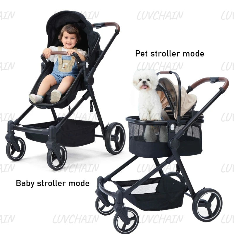 Poussette enfant avec porte-animaux noire – CLEVI Paris