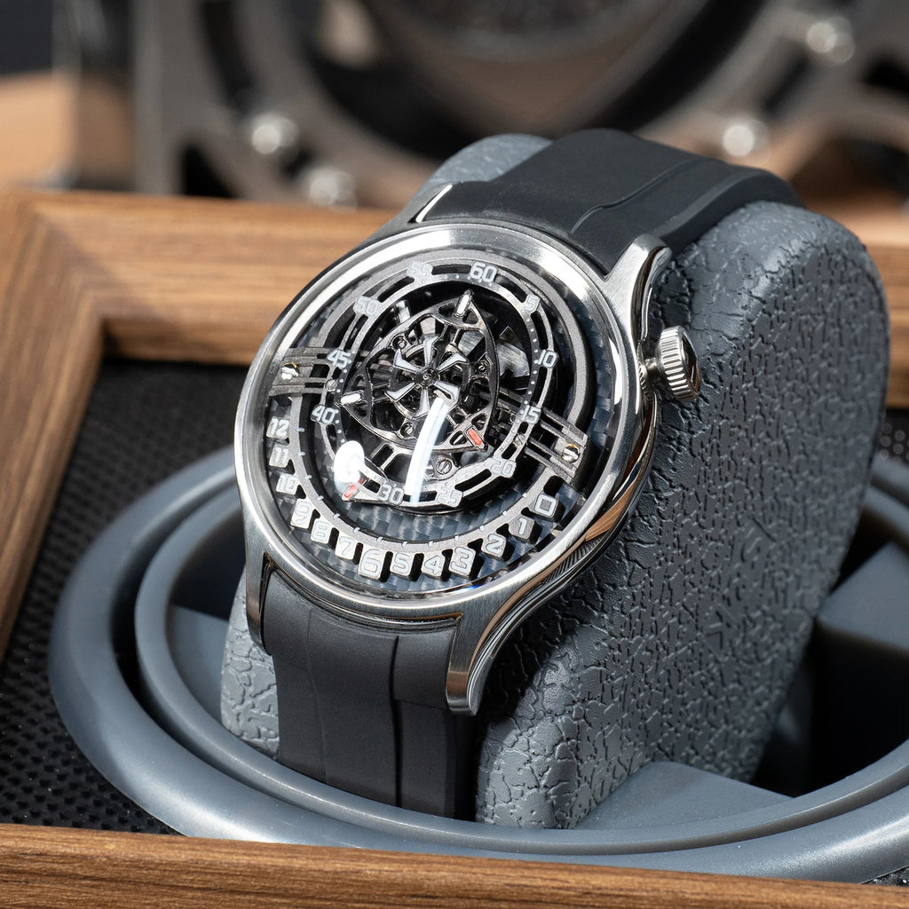Montre Homme Automatique Cadran Rotor Fibre de Carbone Lumineux Silicone Oblvlo BLM-ROTOR – CLEVI Paris
