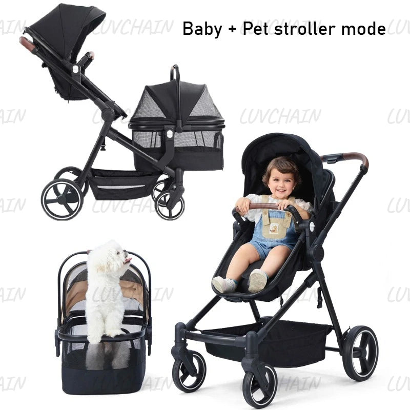 Poussette enfant avec porte-animaux noire – CLEVI Paris