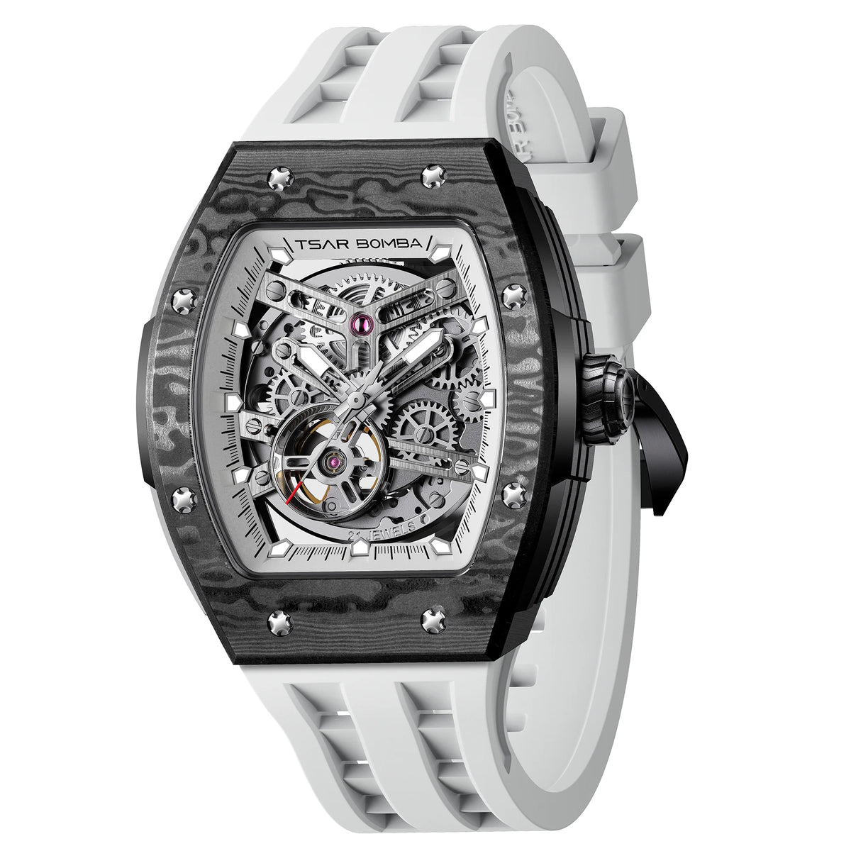 Montre Homme Automatique Squelette Tonneau Fibre de Carbone Tsar Bomba TB8228CF – CLEVI Paris