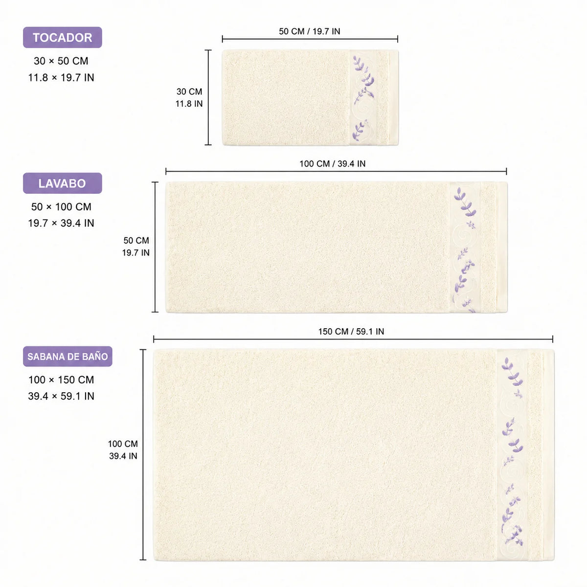 Lot de 3 serviettes de bain en coton – CLEVI Paris