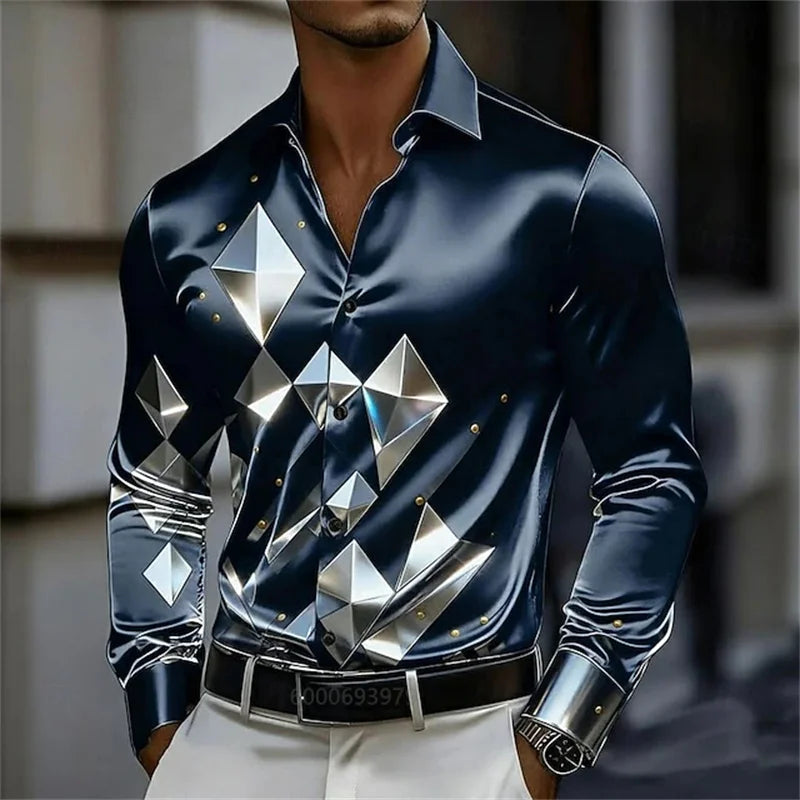 Chemise Homme Satinée à Motif Floral Doré – CLEVI Paris