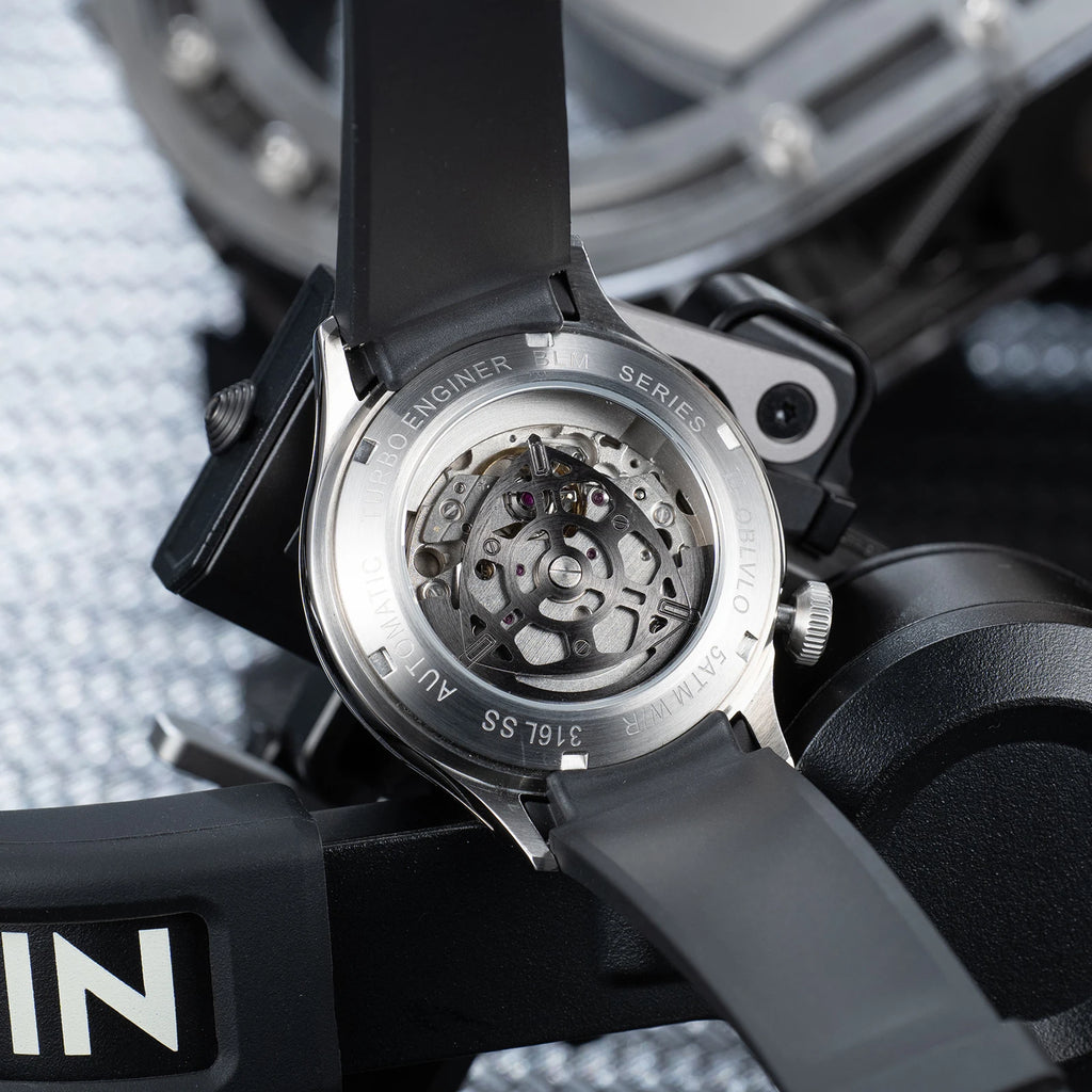 Montre Homme Automatique Cadran Rotor Fibre de Carbone Lumineux Silicone Oblvlo BLM-ROTOR – CLEVI Paris