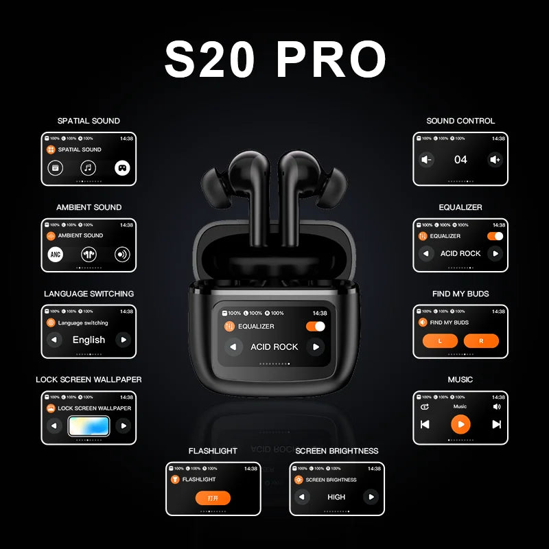 Écouteurs TWS Beatfade S20 PRO – ANC, Écran Tactile Couleur, Bluetooth 5.3, 58H, HiFi