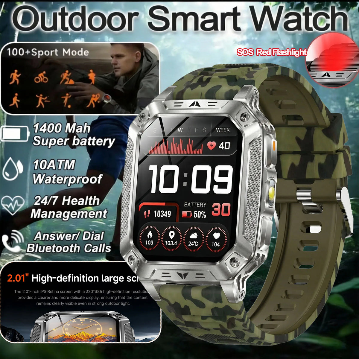 Montre AK86 AMOLED avec lampe torche – CLEVI Paris