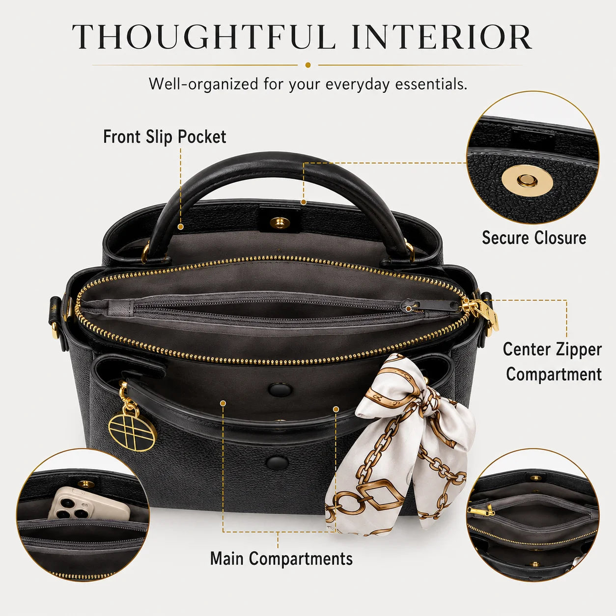 Sac Cabas Femme Bicolore PU Foulard Grande Capacité – CLEVI Paris