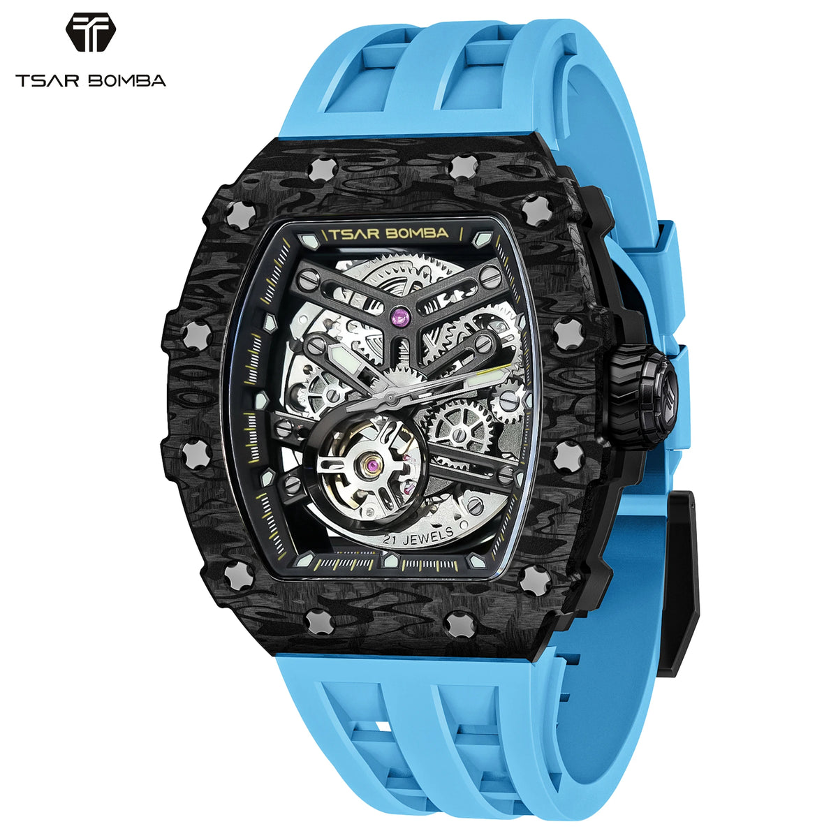 TSAR BOMBA TB8208CF Montre Homme Automatique Squelette Saphir Carbone – CLEVI Paris