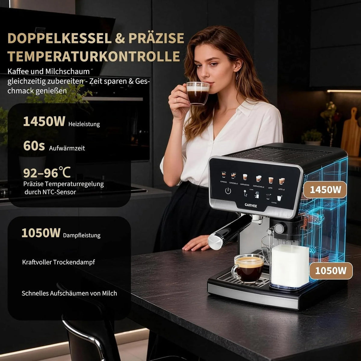 Machine expresso double chaudière 20 bars, mousseur – CLEVI Paris