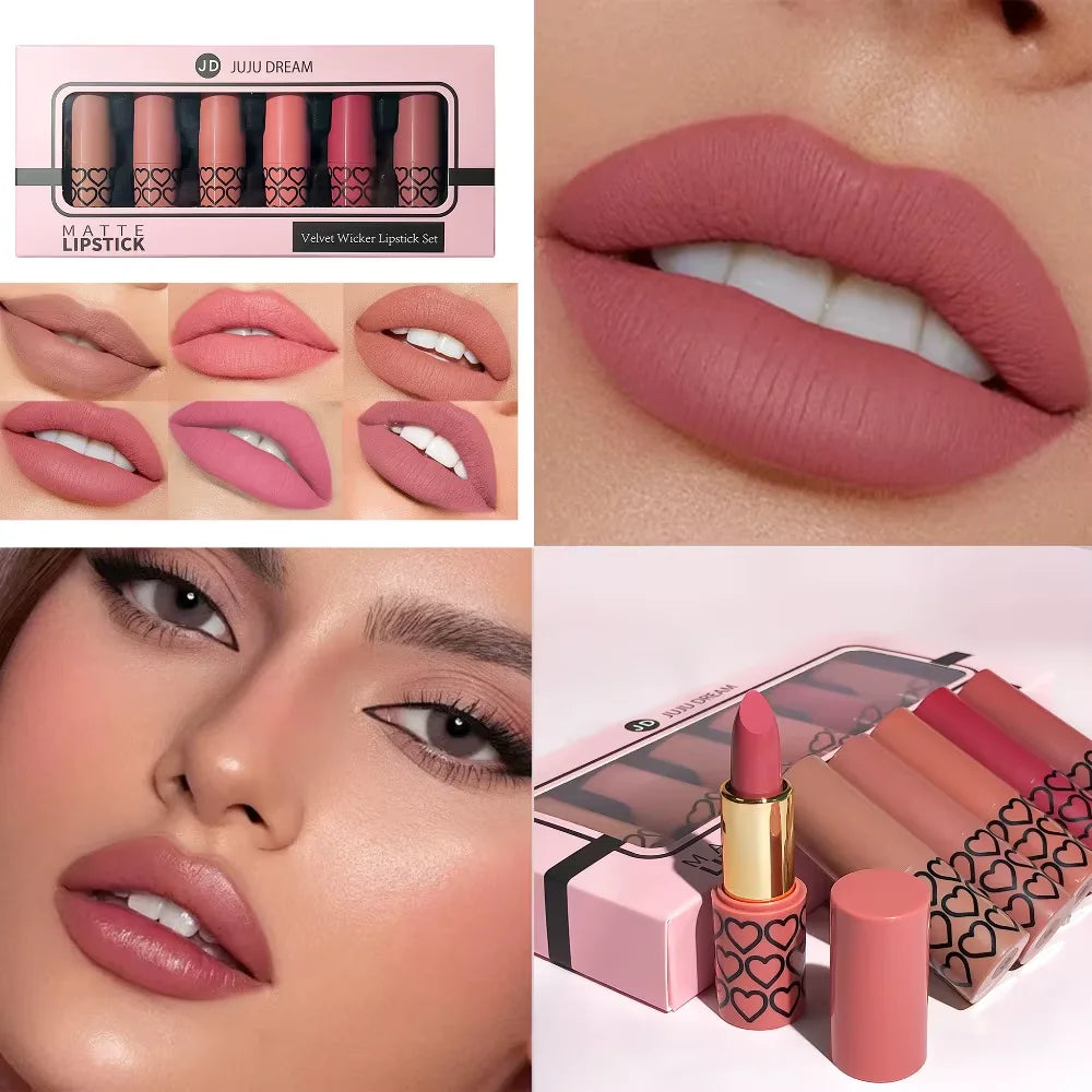 Coffret 6 Rouges à Lèvres Matte & Métallisés JUJU DREAM – Longue Tenue & Haute Pigmentation – CLEVI Paris