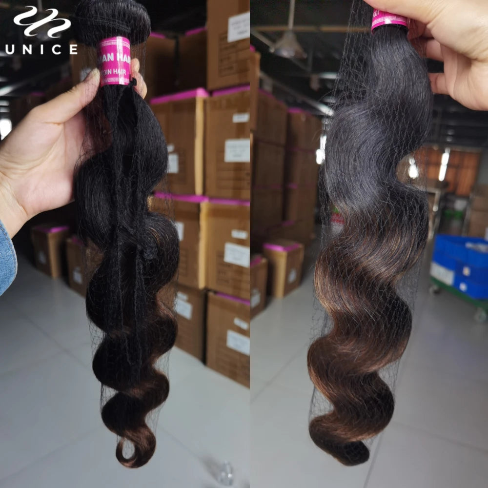 UNice Chestnut Brown Ombre Body Wave Bundles 1/3 PCS 100% Cheveux Humains Brésiliens Remy 8-26 Pouces – CLEVI Paris