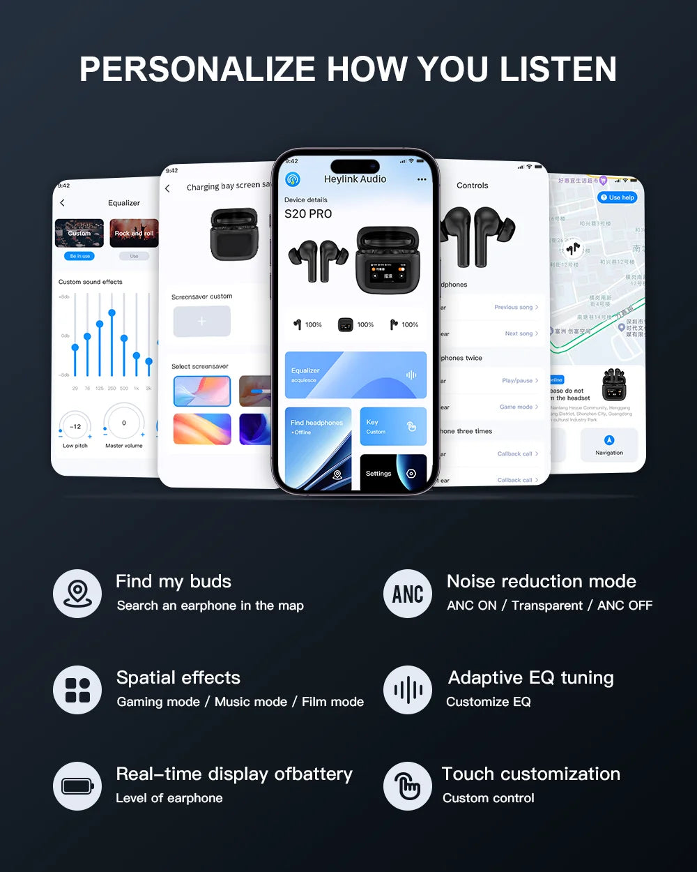 Beatfade S20 Pro Écouteurs TWS ANC Écran Tactile Bluetooth 5.3 58h HiFi – CLEVI Paris