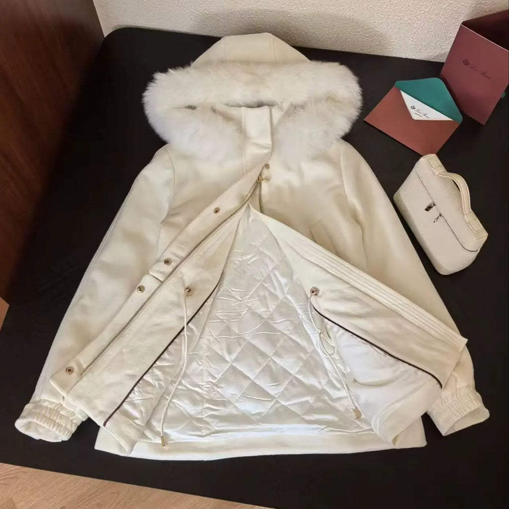 Manteau femme laine et cachemire à capuche – CLEVI Paris