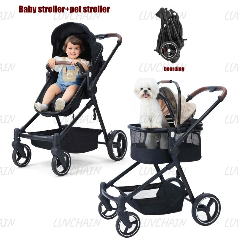 Poussette enfant avec porte-animaux noire – CLEVI Paris