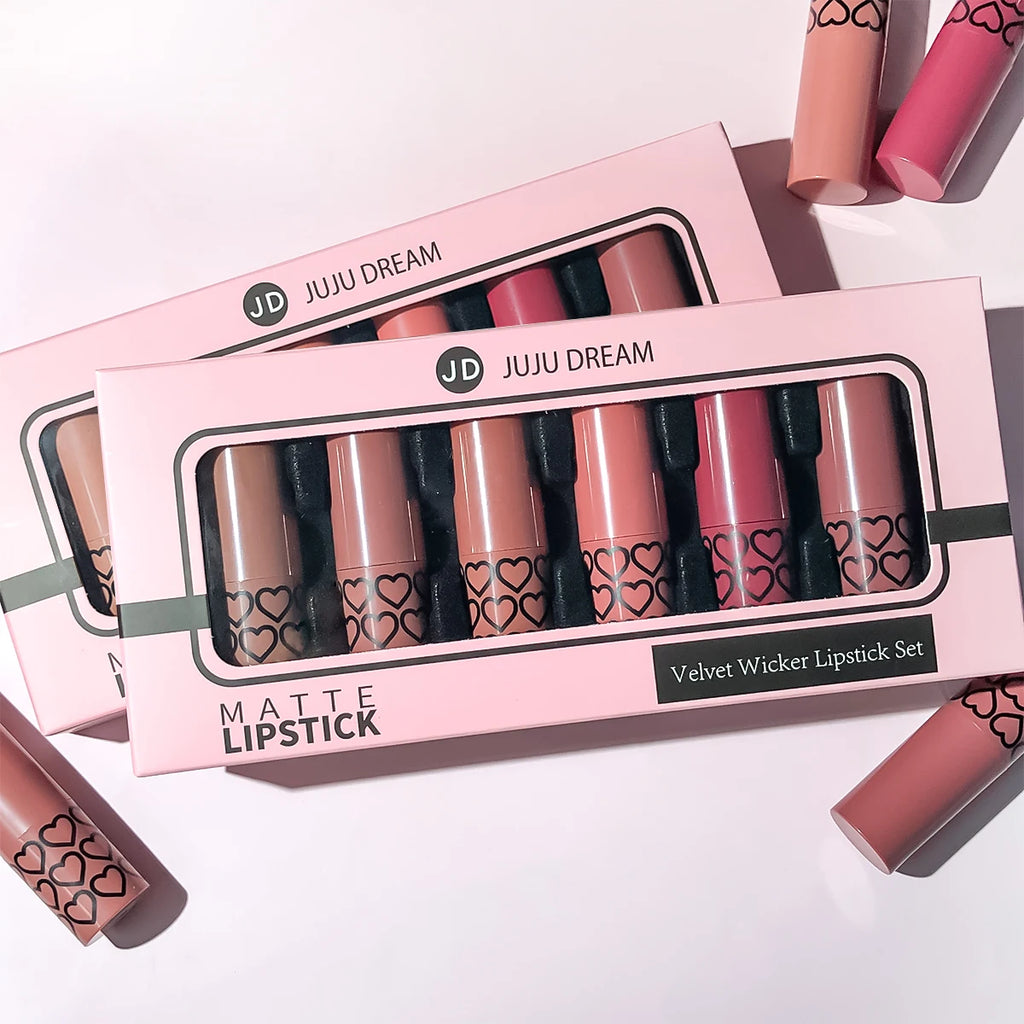 Coffret 6 Rouges à Lèvres Matte & Métallisés JUJU DREAM – Longue Tenue & Haute Pigmentation – CLEVI Paris