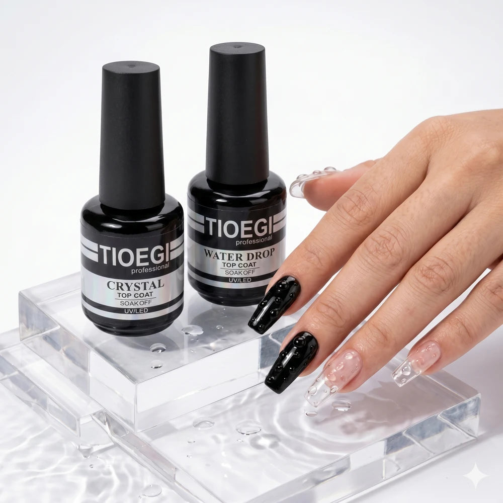 Kit Top Coat Gel 3D Goutte d'Eau TIOEGI – Brillance Cristal & Effet Pluie Magique 2×15ml UV/LED – CLEVI Paris