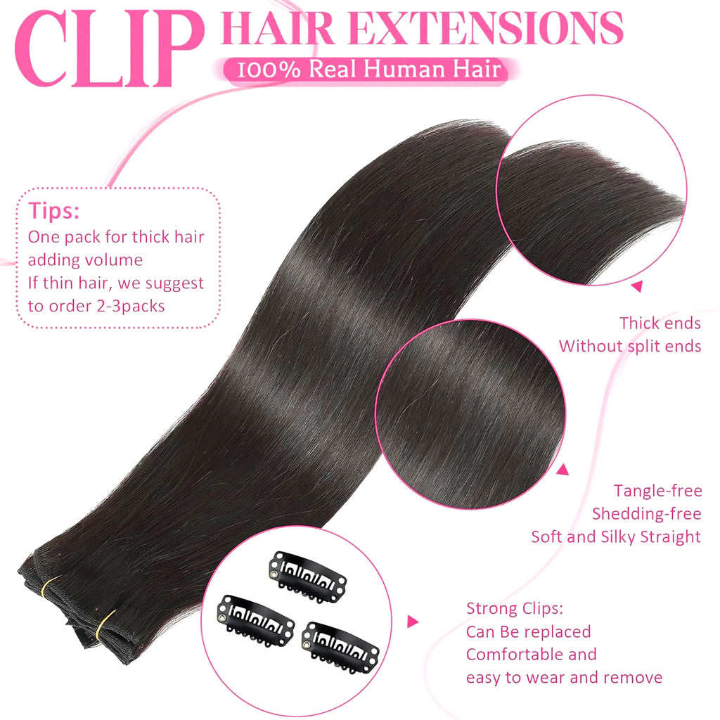Extensions clip-in lisses en cheveux humains – CLEVI Paris