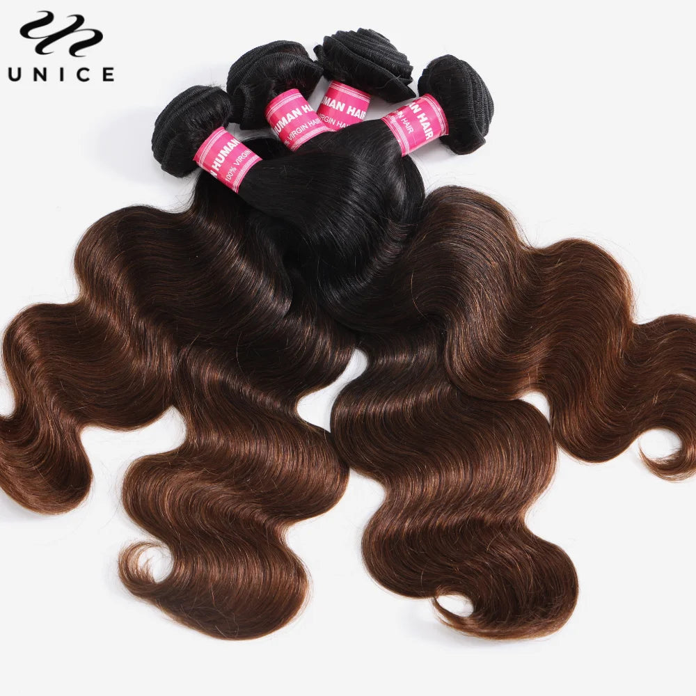 UNice Chestnut Brown Ombre Body Wave Bundles 1/3 PCS 100% Cheveux Humains Brésiliens Remy 8-26 Pouces – CLEVI Paris