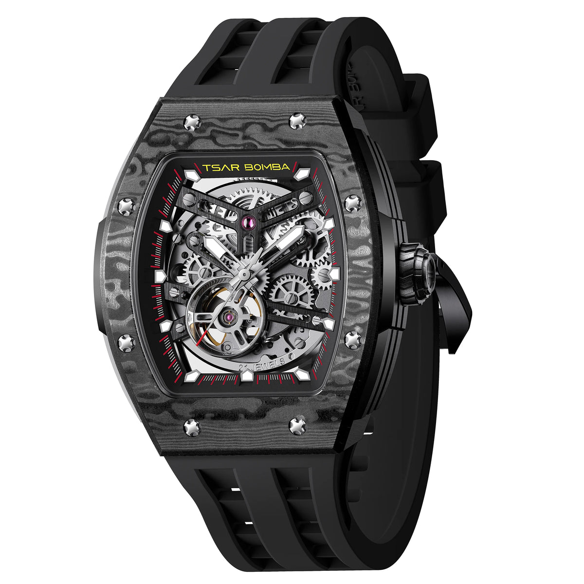 Montre Homme Automatique Squelette Tonneau Fibre de Carbone Tsar Bomba TB8228CF – CLEVI Paris