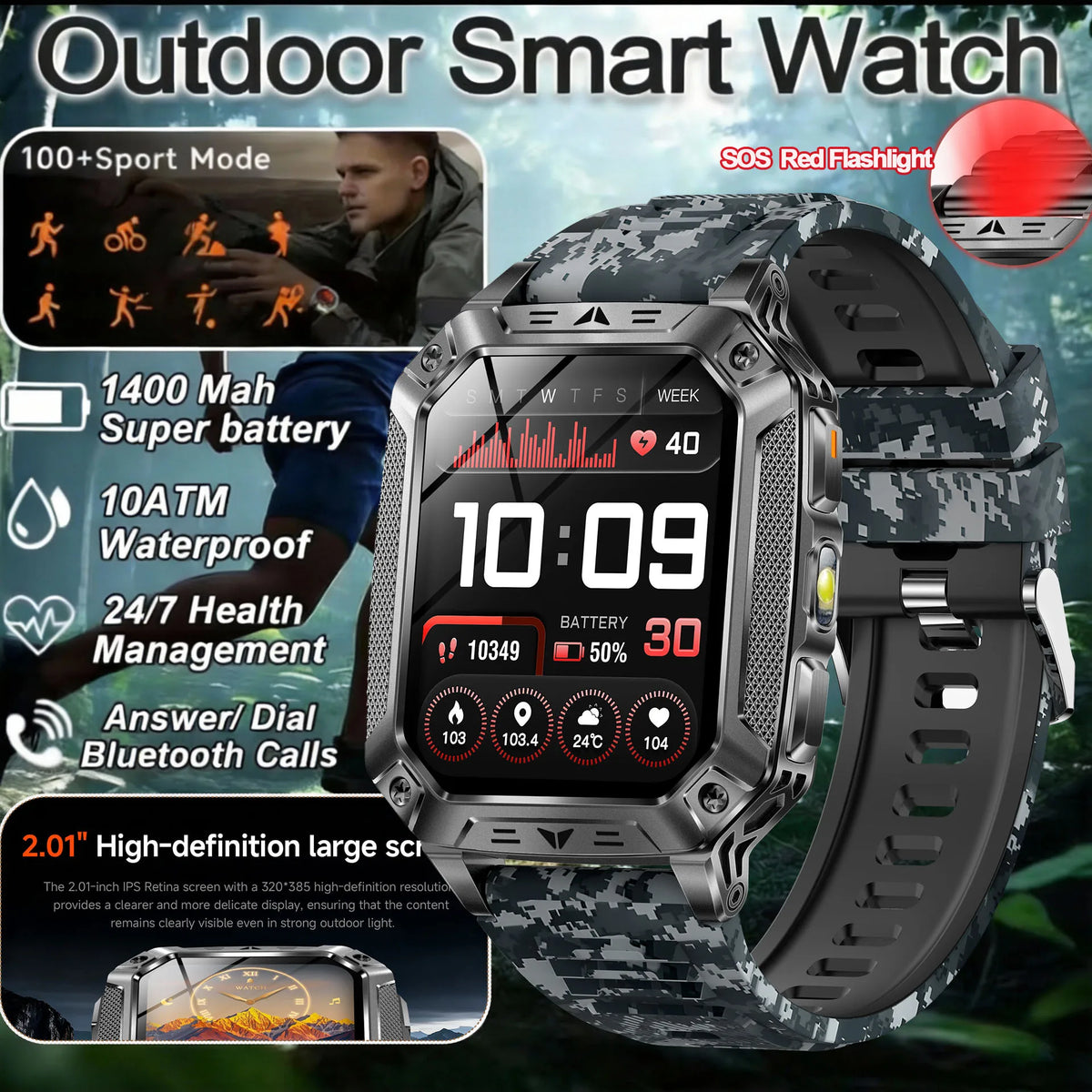 Montre AK86 AMOLED avec lampe torche – CLEVI Paris