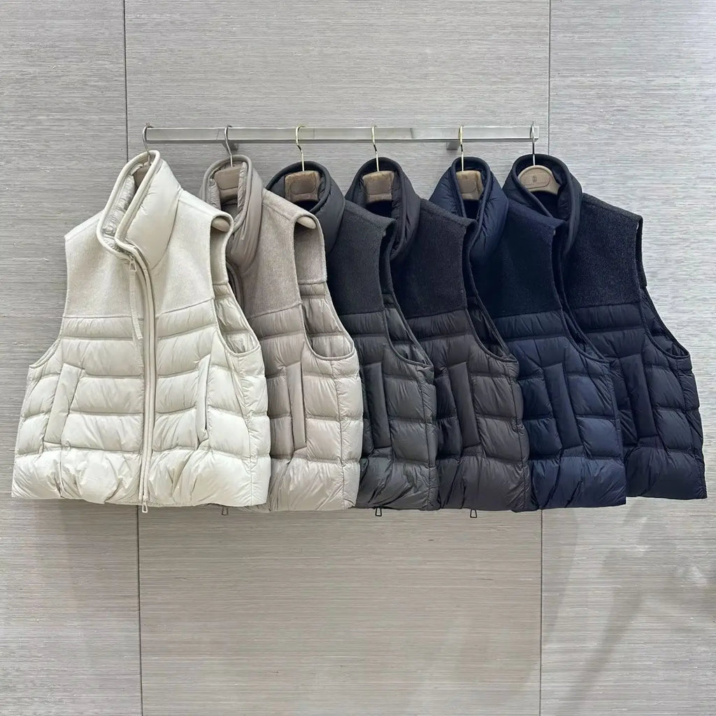 Gilet matelassé femme sans manches à col montant – CLEVI Paris