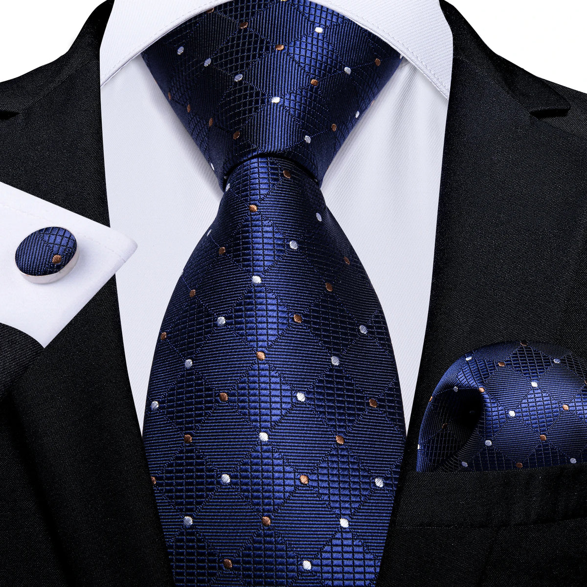 Coffret cravate homme à pois, pochette et boutons – CLEVI Paris