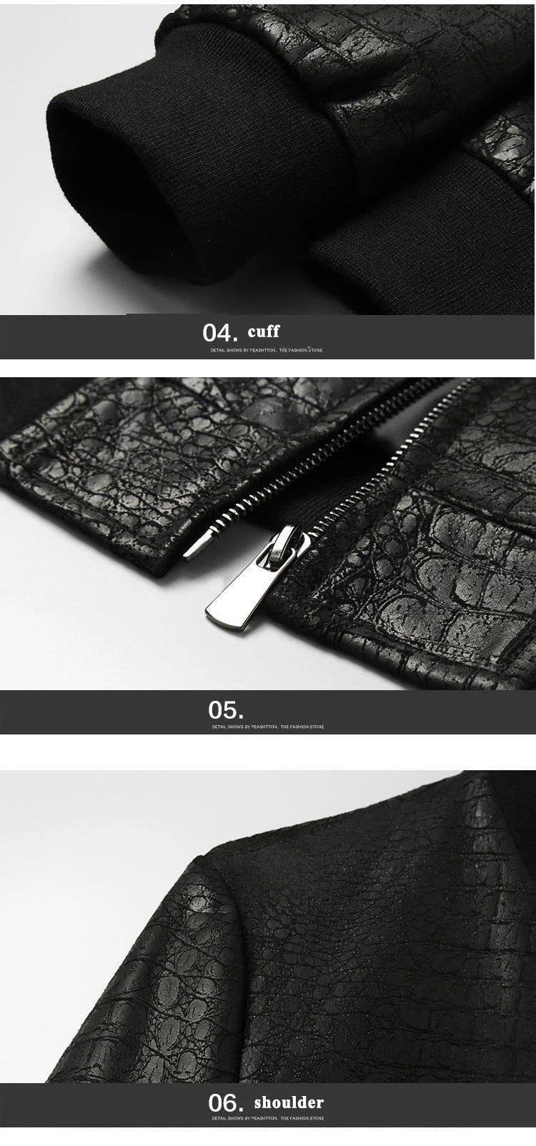 Bomber homme en cuir noir motif crocodile – CLEVI Paris