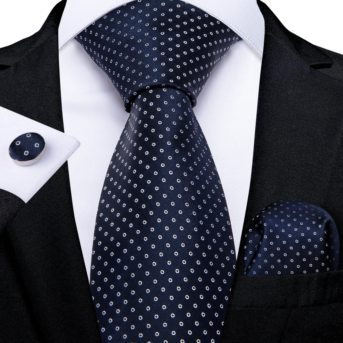 Coffret cravate homme à pois, pochette et boutons – CLEVI Paris