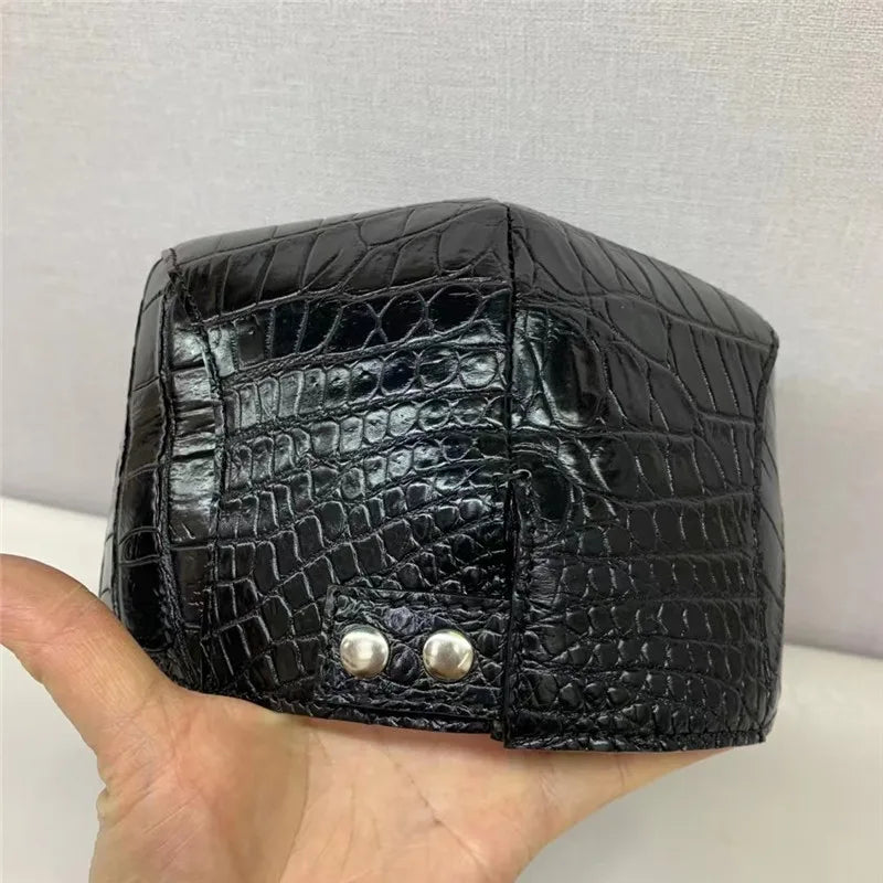 Casquette Gavroche Cuir Crocodile Homme Noir – CLEVI Paris