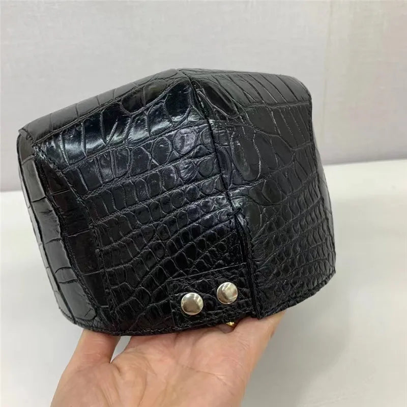 Casquette Gavroche Cuir Crocodile Homme Noir – CLEVI Paris
