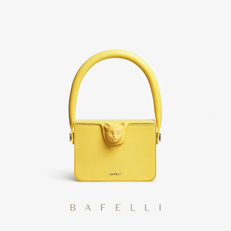 Sac à Main Femme BAFELLI Cuir Véritable Box Bag Motif Chat Luxe 3 Coloris – CLEVI Paris