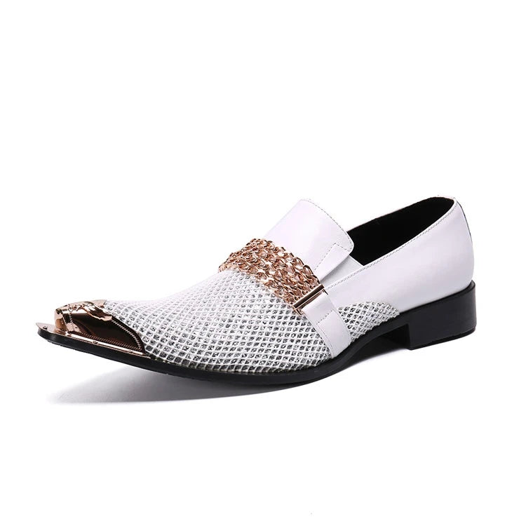 Oxford Homme Slip-On Toile Rayée Bout Pointu Embout Métal Respirant | Bureau & Soirée EU 36-49