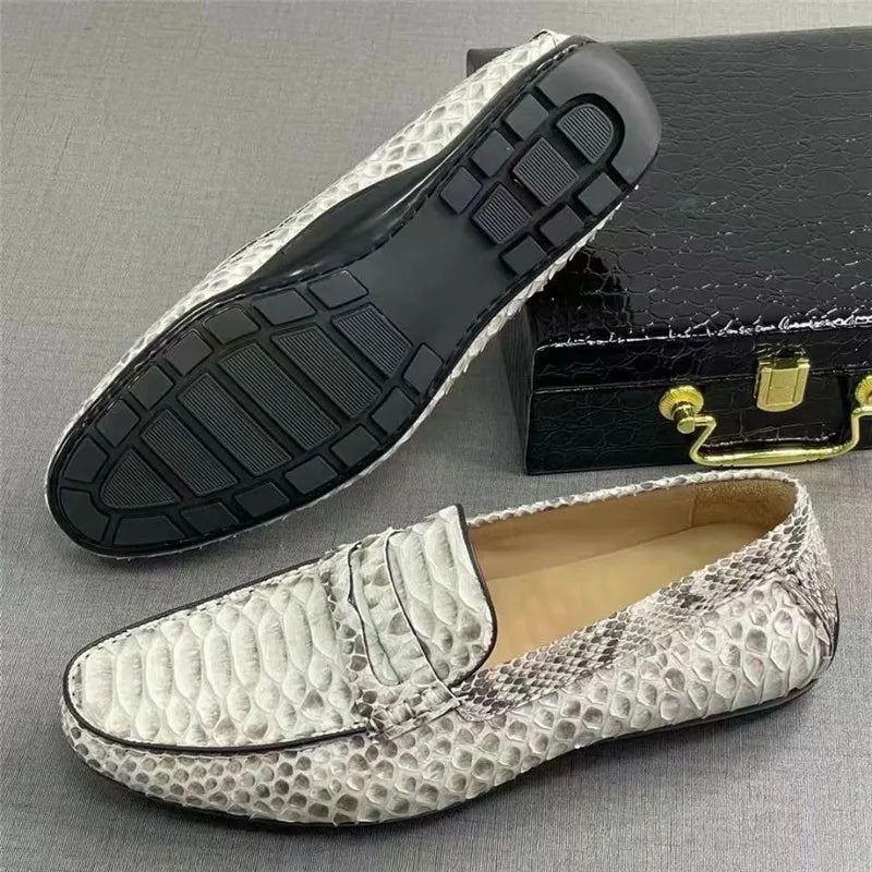 Mocassins Cuir Serpent Gris Homme Slip-On – CLEVI Paris