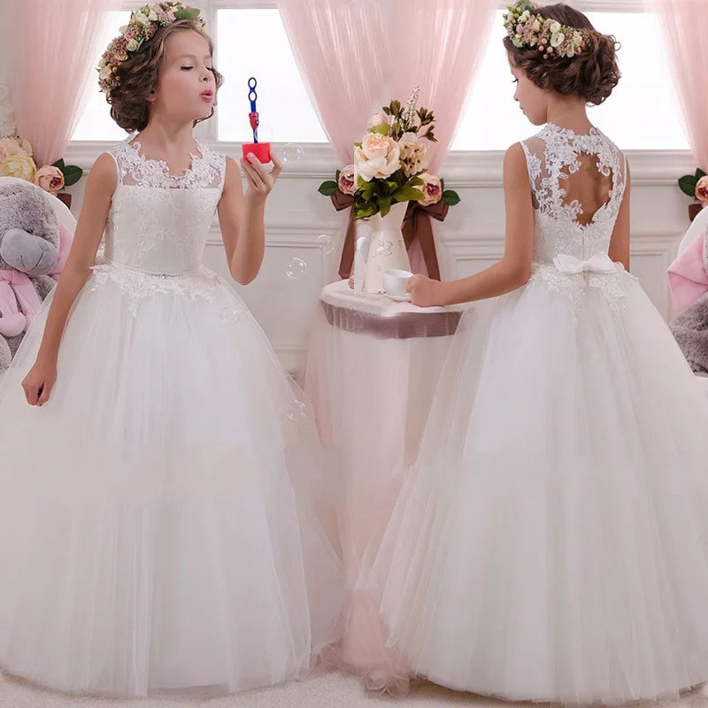 Robe cérémonie fille blanche en dentelle – CLEVI Paris