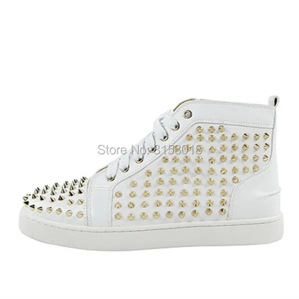 Sneakers Montantes Cuir Noir Blanc Or Rivets Homme – CLEVI Paris
