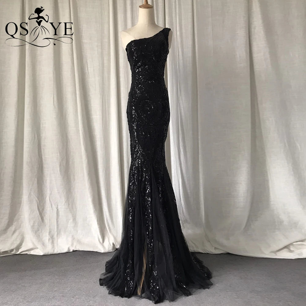 Robe de soirée sirène à paillettes une épaule – CLEVI Paris