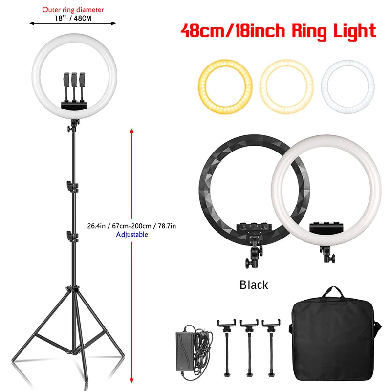 Anneau lumineux LED SH 45 cm, supports au choix – CLEVI Paris