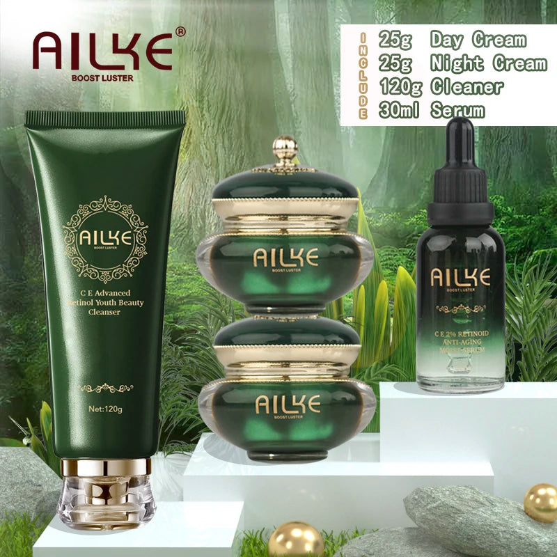 Gamme Soins Visage AILKE Retinol C&E Premium – Crème, Sérum & Nettoyant Anti-Rides – CLEVI Paris