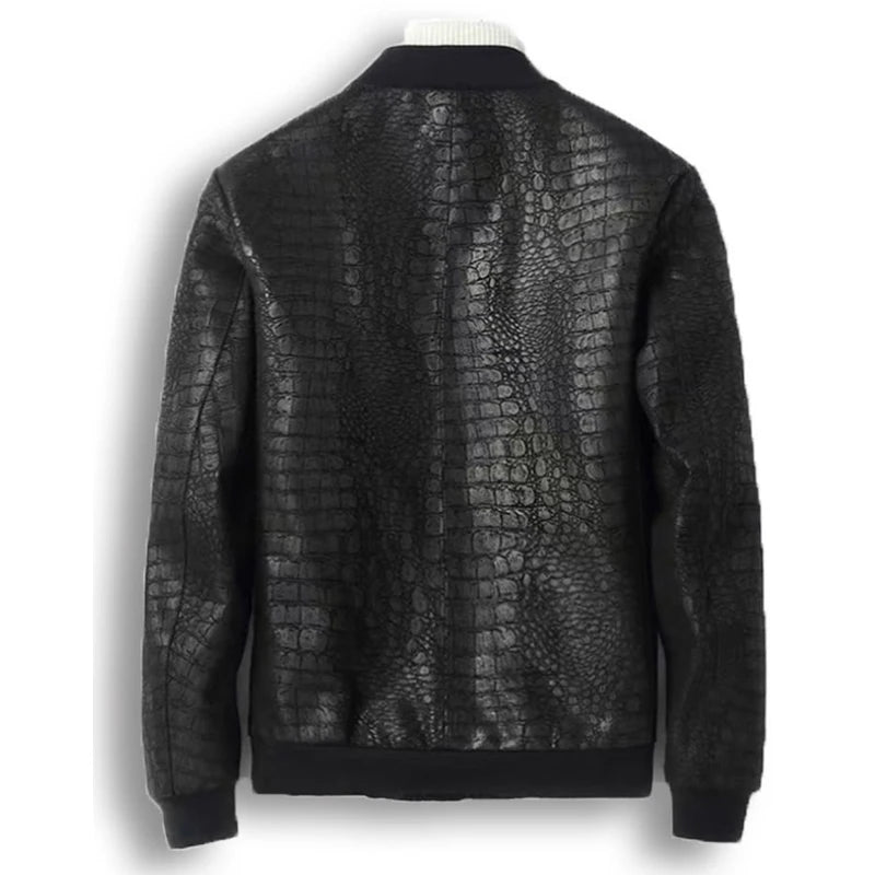 Bomber homme en cuir noir motif crocodile – CLEVI Paris